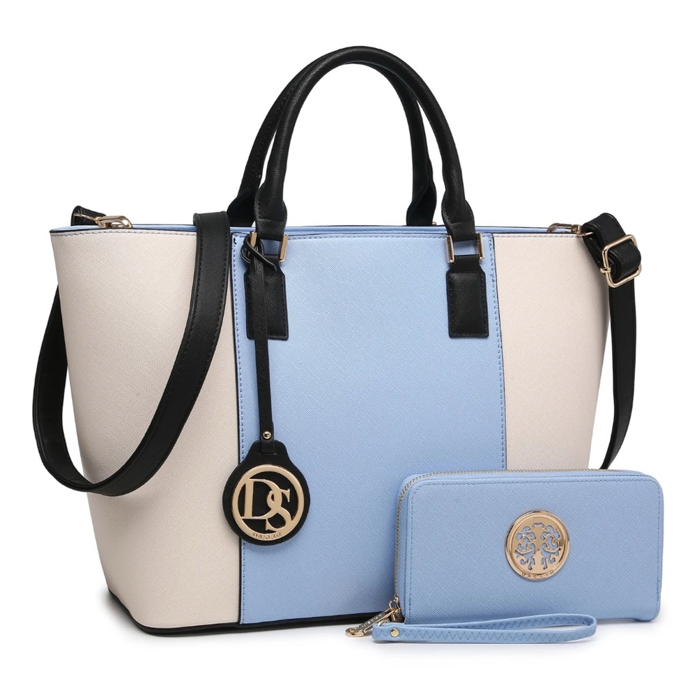 Dasein Elegant Blue and Cream Tote Bag with Wallet